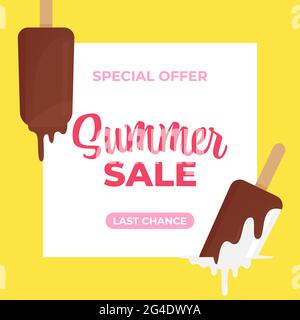 Banner di vendita estiva. Gelato si fonde - concetto ultima occasione. Illustrazione vettoriale in stile piatto Illustrazione Vettoriale