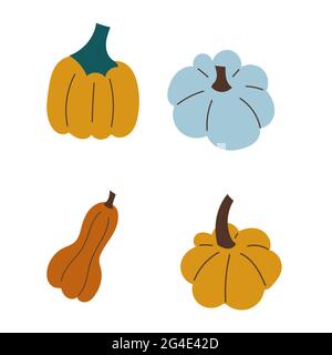 Set di zucche. Raccogliere la zucca veloce. Vettore. Illustrazione Vettoriale