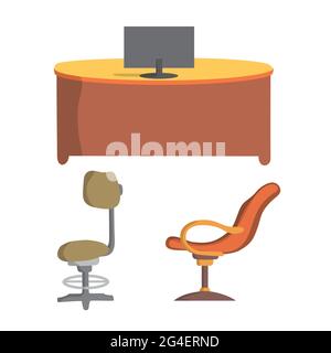 sedia da ufficio e scrivania design piatto, illustrazione vettoriale Illustrazione Vettoriale