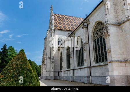 Esterno del Monastero reale di Brou a Bourg-en-Bresse, Ain, Francia, Europa Foto Stock