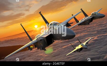 F-15E Sciopero l'aquila nella formazione di combattimento Foto Stock