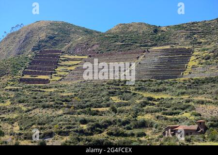 Terrazze murate di Incas, Chinchero, regione di Cusco, provincia di Urubamba, Perù Foto Stock