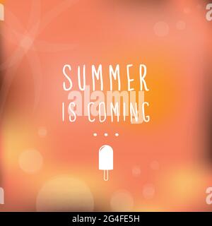 L'estate è in arrivo. Icona di leccaria del gelato. Sfondo sfocato. Illustrazione vettoriale, design piatto Illustrazione Vettoriale