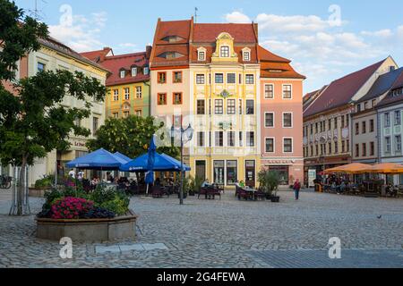 Case storiche al mercato principale, Bautzen, Sassonia, Germania Foto Stock