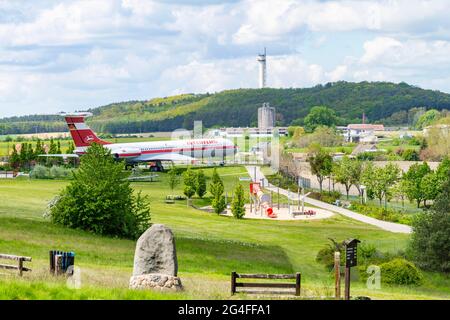 Velivolo storico Lady Agnes, Ilyushin il 62 della compagnia aerea GDR Interflug, otto Lilienthal Centre, Stoelln, Gollenberg, Havelland, Brandeburgo Foto Stock