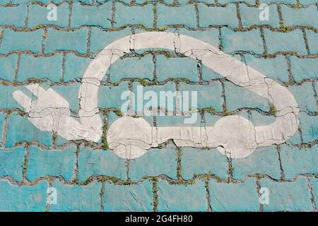 Stazione di ricarica per veicoli elettrici, pittogramma, Nord Reno-Westfalia, Germania Foto Stock