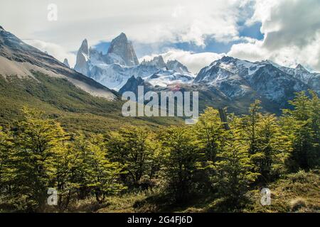Fitz Roy montagna nel Parco Nazionale Los Glaciares, Patagonia, Argentina Foto Stock