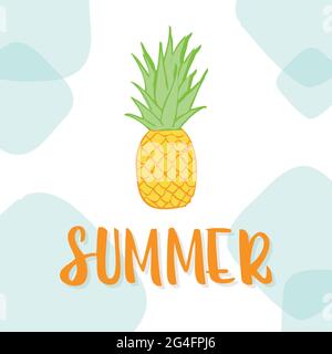 Scritta estiva. Ananas disegnato a mano. Illustrazione vettoriale, disegno disegnato a mano Illustrazione Vettoriale