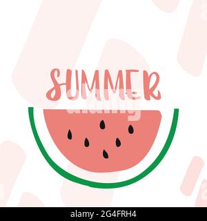 Scritta estiva e cocomero. Illustrazione vettoriale, stile disegnato a mano Illustrazione Vettoriale