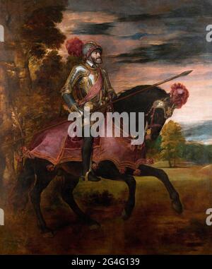 Equestre Ritratto dell'imperatore Carlo V a Mühlberg di Tiziano, olio su tela, 1548 Foto Stock