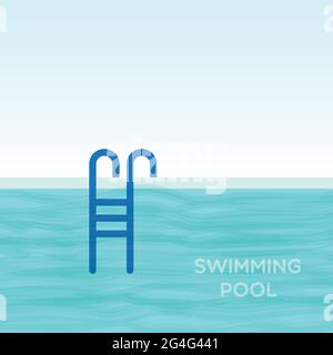 Piscina con scaletta. Illustrazione vettoriale, design piatto Illustrazione Vettoriale