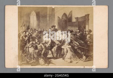 Produzione fotografica di un'incisione: Attentato a Willem i di Jean Jairegui ad Anversa, 17 marzo 1582.. Foto Stock