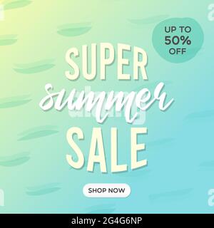 Banner Super Summer sale. Sfondo sfumato colorato. Illustrazione vettoriale, design piatto Illustrazione Vettoriale