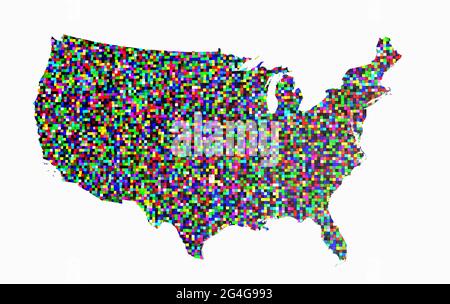 La silhouette degli stati uniti d'america composta da quadrati colorati per mostrare la diversità - illustrazione 3d Foto Stock