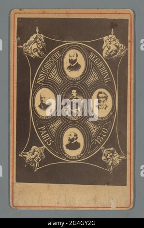 Composizione di cinque ritratti di membri del governo francese provvisorio. Composizione di cinque ritratti di membri del governo francese provvisorio: "Government de la Défense National", noto anche come "Government Provisio de 1870", formato il 4 settembre 1870 dopo la caduta dell'imperatore Napoléon III Louis-Jules Trochu, Adolphe Thiers, Léon Gambetta, Émile de Kératry e Jules Favre ("Provisorische Regierung Paris 1870") Foto Stock