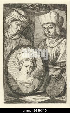 . Tre ritratti numerati. Ritratto di Hubert van Eyck (n. 1), Jan van Eyck (no 2) e Margaretha van Eyck (n. 3). PRENT LIGHT SERVICE MUSHED: B *. Foto Stock