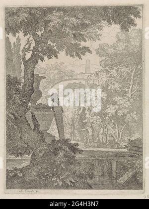 . Alcuni disegnatori in una rovina classica. Disegnano il paesaggio. Foto Stock