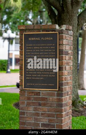 Informazioni segno Sebring Florida storia Foto Stock