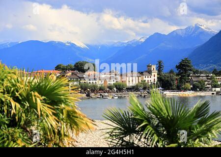 Ascona, situata sulle sponde del Lago maggiore. Svizzera, Europa. Foto Stock