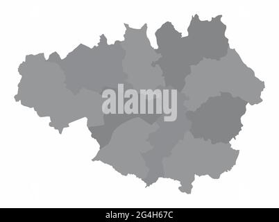 Greater Manchester County, mappa amministrativa in scala di grigi isolata su sfondo bianco, Inghilterra Illustrazione Vettoriale