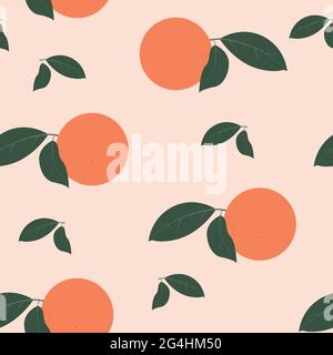 Agrumi con foglie verdi su sfondo rosa chiaro Illustrazione Vettoriale