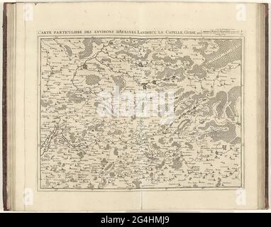 . Mappa della Francia settentrionale con le città di Avesnes, Landrecies, la Capelle e Guise, 1712. Parte di una raccolta di battaglie e piani urbani e città della guerra di successione spagnola. Questa piastra appartiene alle prime 24 piastre che insieme formano una mappa molto grande dei Paesi Bassi meridionali. Foto Stock