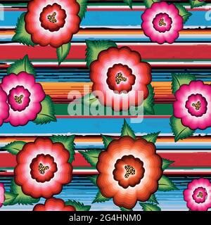 Seamless Banner motivo di ricamo floreale messicano, etnico colorato nativo fiori folk moda design. Ricamato stile tessile tradizionale del Messico Illustrazione Vettoriale