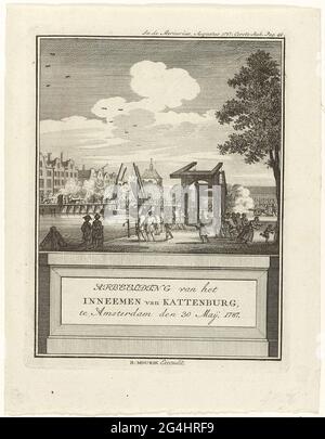 . La conquista del ponte di hamburger gatto all'isola di Kattenburg sul ribelle arancio-zims da parte dei cittadini armati di Amsterdam, 30 maggio 1787. Upper notato: Nel Mercurio, agosto 1787. Primo pezzo. PAG. 40. Foto Stock