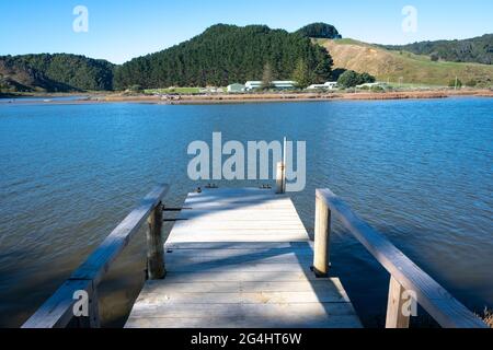 Stazioni di pesca Whitebait, Awakino, Waikato, Isola del Nord, Nuova Zelanda Foto Stock