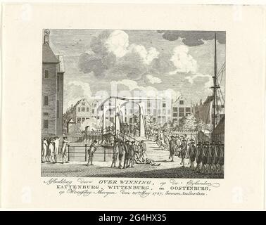 . La conquista del ponte di hamburger gatto per l'isola di Kattenburg sull'arancio ribelle famoso dai cittadini armati di Amsterdam, 30 maggio 1787. Foto Stock