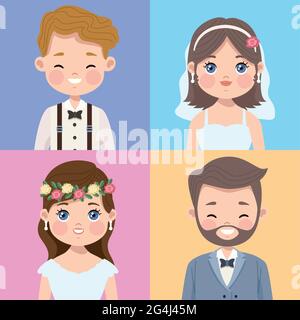 quattro personaggi di nozze Illustrazione Vettoriale