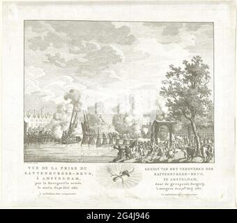 . La conquista del ponte di hamburger gatto per l'isola di Kattenburg sull'arancio ribelle famoso dai cittadini armati di Amsterdam, 30 maggio 1787. Foto Stock