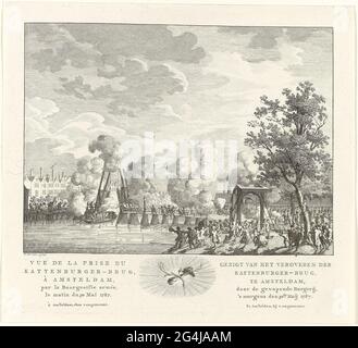 . La conquista del ponte di hamburger gatto per l'isola di Kattenburg sull'arancio ribelle famoso dai cittadini armati di Amsterdam, 30 maggio 1787. Foto Stock