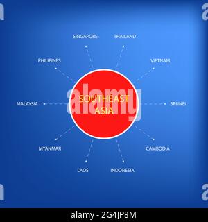 I paesi membri nel sud-est asiatico isolato su sfondo blu Foto Stock