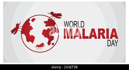 Il logo o la bandiera della Giornata Mondiale della malaria con la zanzara sulla terra illustrazione del segno Illustrazione Vettoriale