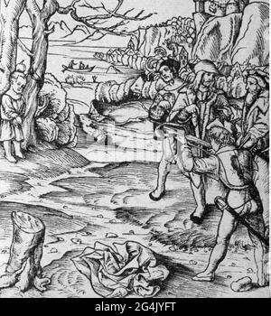 Tell, William, + presumibilmente 1354, leggendario eroe nazionale svizzero, sparando la mela fuori la testa del figlio, IL COPYRIGHT DELL'ARTISTA NON DEVE ESSERE ELIMINATO Foto Stock