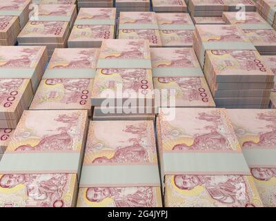 Denaro della Thailandia. Bollette Thai Baht. Banconote THB. 100 bahts. Affari, finanza, notizie di fondo. Foto Stock