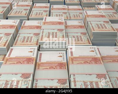 Denaro dello Zimbabwe. Bollette in dollari dello Zimbabwe. Banconote ZWL. 20 miliardi di dollari. Affari, finanza, notizie di fondo. Foto Stock