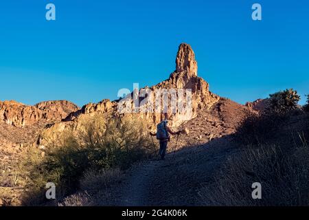 Escursioni lungo l'Arizona Trail, Superstition Mountains, Arizona, U.S.A Foto Stock