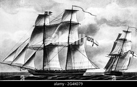 Trasporto / trasporto, navigazione, navi da guerra, brig HMS 'Duke of Gloucester', costruito 1806 - 1807, IL COPYRIGHT DELL'ARTISTA NON DEVE ESSERE CANCELLATO Foto Stock