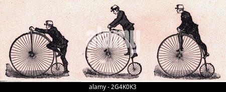 Trasporto / trasporto, biciclette, montaggio di una velocipede, incisione in legno, COPYRIGHT DELL'ARTISTA NON DEVE ESSERE CANCELLATO Foto Stock