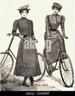 trasporto / trasporto, biciclette, biciclette da donna, incisione in legno, 1898, IL COPYRIGHT DELL'ARTISTA NON DEVE ESSERE CANCELLATO Foto Stock