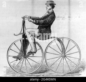 Trasporto / trasporto, biciclette, velocipede migliorato di Hanton, incisione del legno, Illustrierte Zeitung, IL COPYRIGHT DELL'ARTISTA NON DEVE ESSERE CANCELLATO Foto Stock