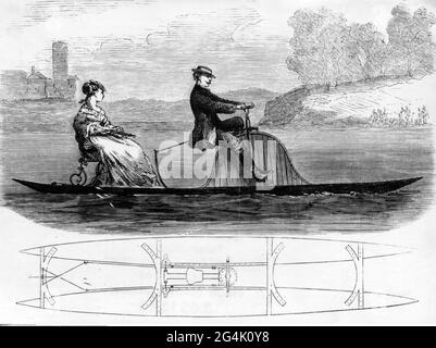 Trasporto / trasporto, biciclette, acqua velocipede di Delorme, incisione in legno, 'Illustrierte Zeitung', IL COPYRIGHT DELL'ARTISTA NON DEVE ESSERE CANCELLATO Foto Stock