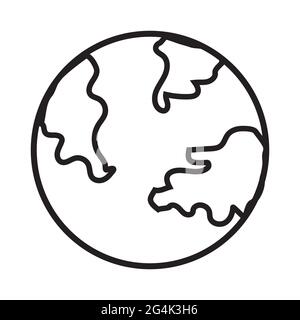 simbolo dell'icona del mondo linea nera piatta su sfondo vettoriale bianco Illustrazione Vettoriale