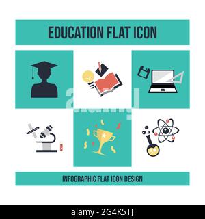 Istruzione scolastica flat infografiche icone immagine vettoriale. Infografica didattica disegno piano, grafico delle competenze educative che cresce dal libro, icona delle competenze An Illustrazione Vettoriale