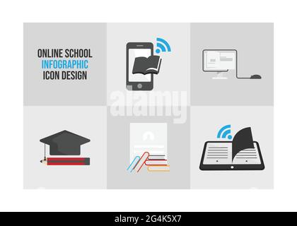 Online scuola o istruzione moderno disegno piano vettore icona. Corsi di formazione online e di formazione. Progettazione piatta infografica Illustrazione Vettoriale