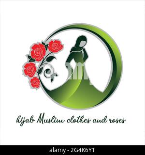 Veil Muslim vestiti e Roses femminile esclusivo logo ispirazione Illustrazione Vettoriale