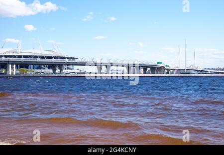 Vista sull'isola di Krestovsky a San Pietroburgo, Russia. Foto Stock