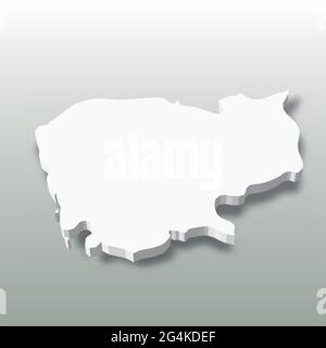 Cambogia - Mappa di silhouette 3D bianca dell'area di campagna con ombra sfumata su sfondo grigio. Semplice illustrazione vettoriale piatta Illustrazione Vettoriale